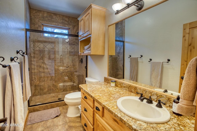 702 Flag Hollow Rd, Pinetop-Lakeside, AZ 85929 - bathroom with toilet, vanity, and a shower stall