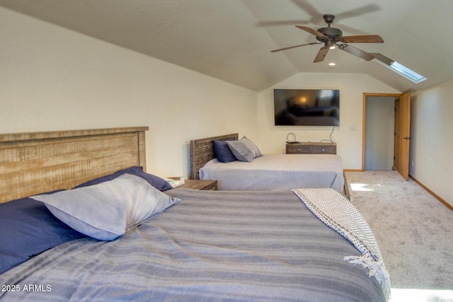 702 Flag Hollow Rd, Pinetop-Lakeside, AZ 85929 - carpeted bedroom featuring lofted ceiling, baseboards, and a ceiling fan