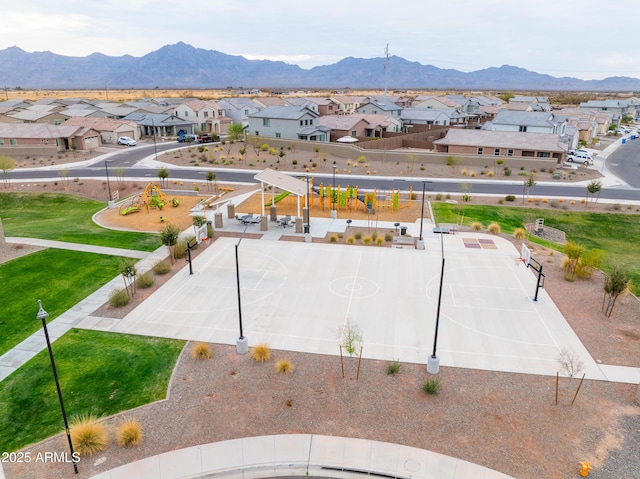 bird's eye view with a mountain view and a residential view