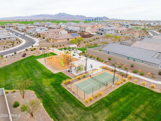 bird's eye view with a residential view and a mountain view