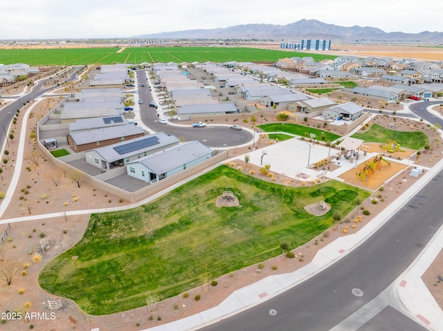 bird's eye view featuring a mountain view and a residential view