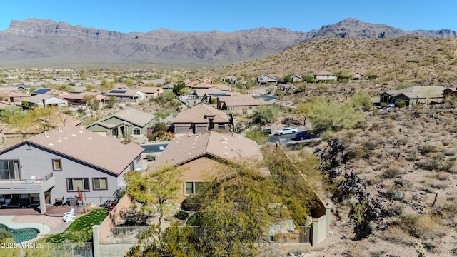 birds eye view of property featuring a residential view and a mountain view