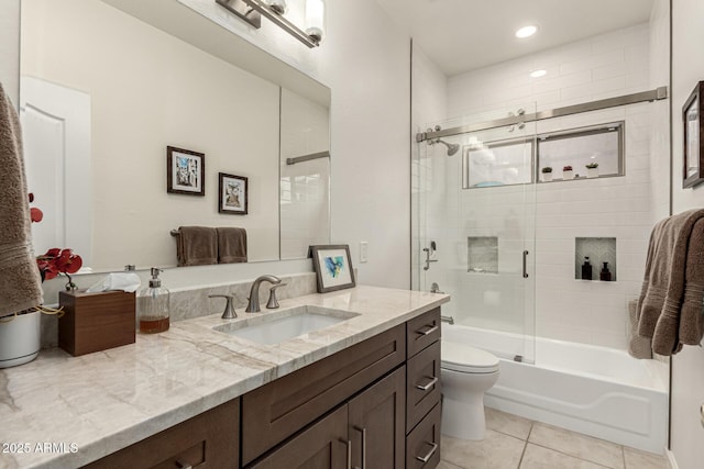 18021 N 53rd St, Scottsdale, AZ 85254 - full bathroom with tile patterned floors, toilet, vanity, shower / bath combination with glass door, and recessed lighting