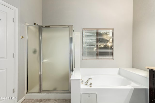 3152 N 83rd Pl, Scottsdale, AZ 85251 - full bathroom featuring a stall shower, a garden tub, vanity, and tile patterned flooring