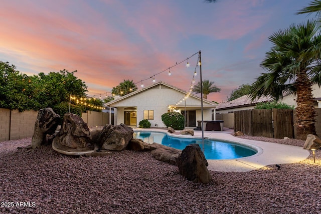 3152 N 83rd Pl, Scottsdale, AZ 85251 - view of swimming pool featuring a fenced backyard, a hot tub, and a patio area