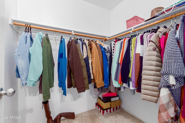 walk in closet featuring carpet floors