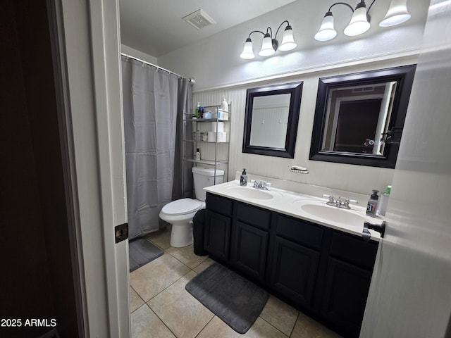 bathroom with tile patterned flooring, visible vents, a sink, and toilet