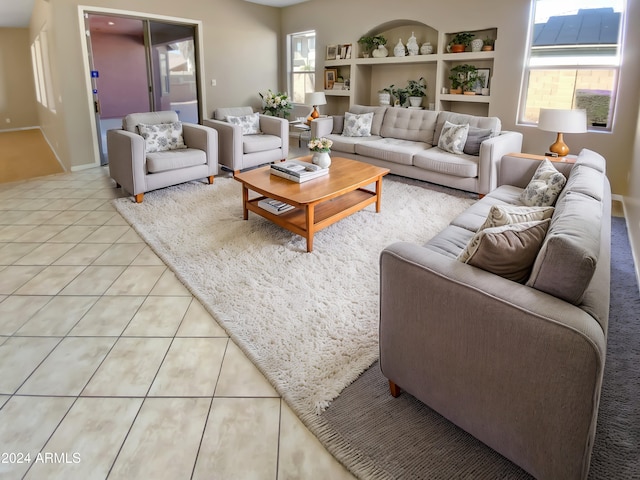 living room featuring light tile patterned floors