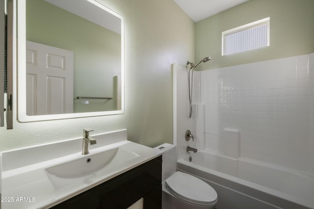 full bathroom featuring vanity, toilet, and bathtub / shower combination