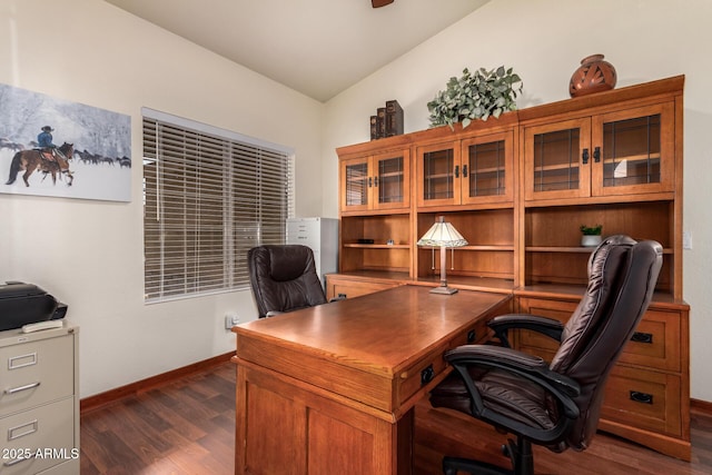 11318 S Hopi Dr, Goodyear, AZ 85338 - home office featuring dark wood-type flooring and baseboards
