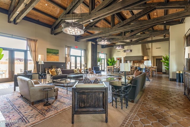 11318 S Hopi Dr, Goodyear, AZ 85338 - lobby featuring high vaulted ceiling, wooden ceiling, and beamed ceiling