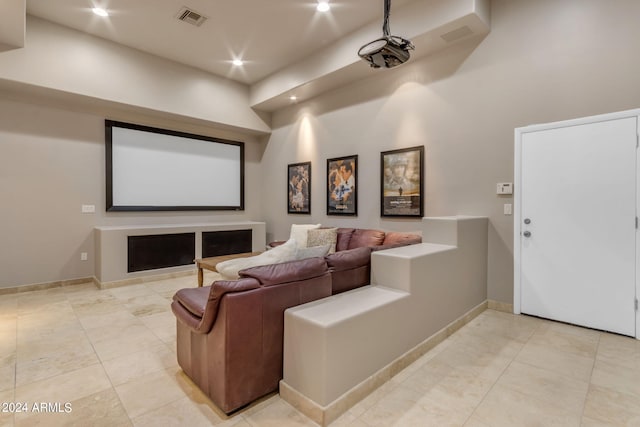 view of tiled home theater room