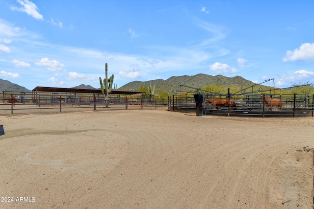 view of yard with a mountain view and a rural view