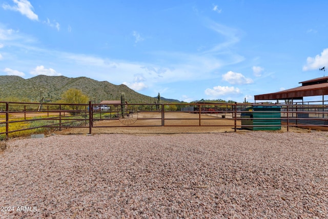 view of yard with a rural view and a mountain view