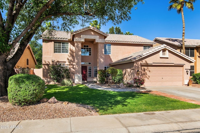 1381 N Alexis Dr, Gilbert, AZ 85234 - traditional-style home featuring a tile roof, a front lawn, concrete driveway, an attached garage, and stucco siding