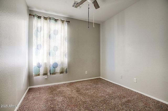 unfurnished room with carpet and ceiling fan