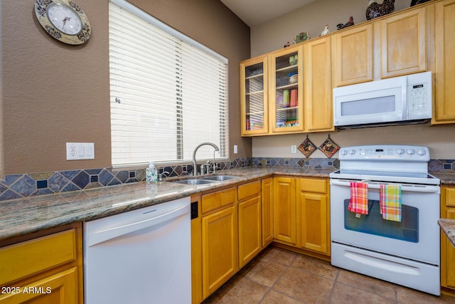 10242 E Pantera Ave, Mesa, AZ 85212 - kitchen featuring white appliances, a sink, and glass insert cabinets