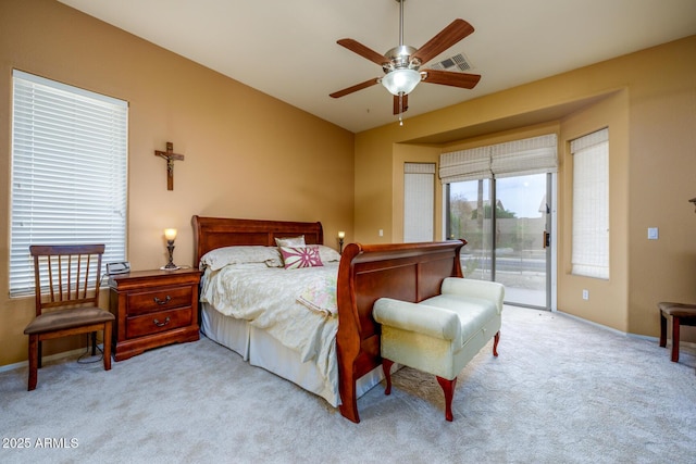 10242 E Pantera Ave, Mesa, AZ 85212 - bedroom featuring access to outside, light carpet, ceiling fan, and baseboards
