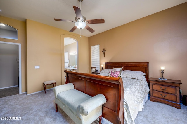 10242 E Pantera Ave, Mesa, AZ 85212 - carpeted bedroom with ceiling fan, baseboards, and ensuite bathroom