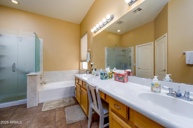 10242 E Pantera Ave, Mesa, AZ 85212 - full bath with a shower stall, a garden tub, double vanity, and tile patterned flooring