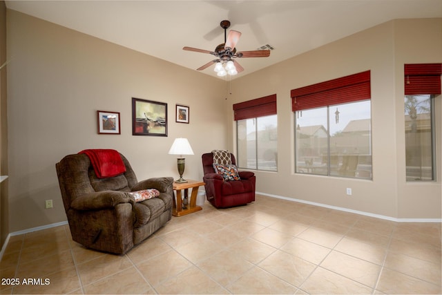 10242 E Pantera Ave, Mesa, AZ 85212 - living area featuring a ceiling fan, light tile patterned floors, and baseboards