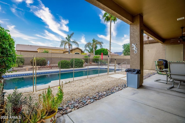 10242 E Pantera Ave, Mesa, AZ 85212 - view of swimming pool with a patio area, a fenced backyard, and ceiling fan
