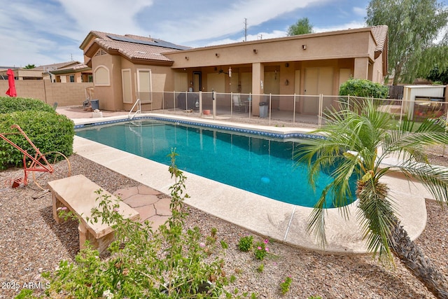 10242 E Pantera Ave, Mesa, AZ 85212 - view of swimming pool with a patio, ceiling fan, and a fenced backyard