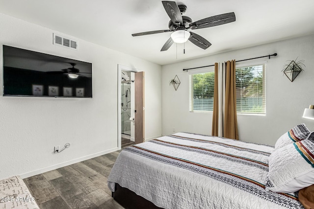 18818 N 12th Ave, Phoenix, AZ 85027 - bedroom featuring dark wood finished floors, a ceiling fan, and connected bathroom