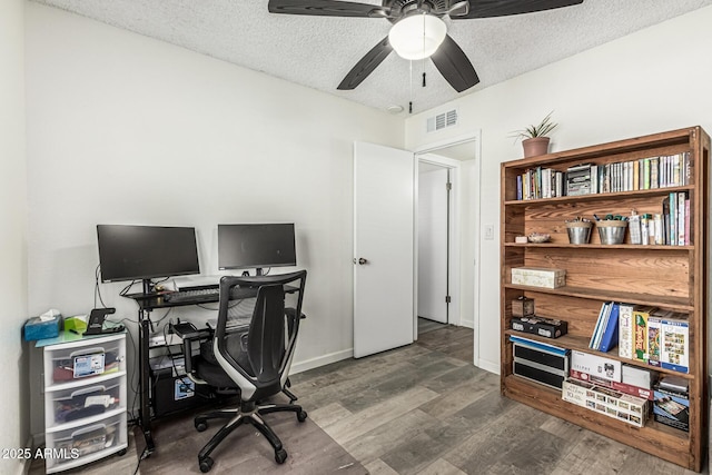 18818 N 12th Ave, Phoenix, AZ 85027 - office area with wood finished floors, a textured ceiling, and ceiling fan
