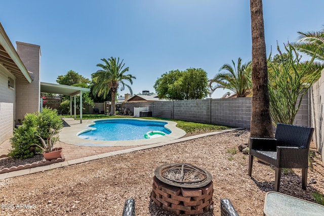 18818 N 12th Ave, Phoenix, AZ 85027 - view of swimming pool featuring a fire pit, a fenced backyard, and a patio area