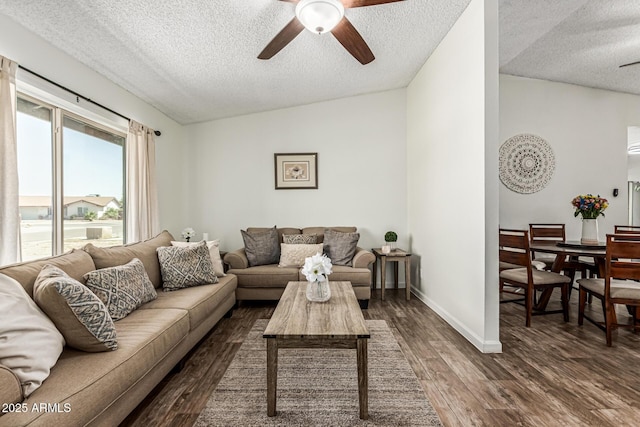 18818 N 12th Ave, Phoenix, AZ 85027 - living area with ceiling fan, a textured ceiling, wood finished floors, and lofted ceiling