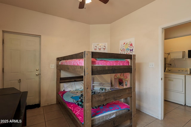 1831 E Pueblo Ave, Phoenix, AZ 85040 - bedroom featuring tile patterned flooring, separate washer and dryer, and a ceiling fan