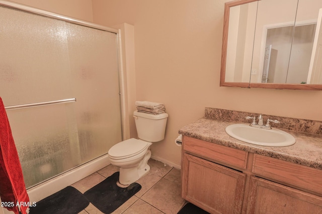 1831 E Pueblo Ave, Phoenix, AZ 85040 - bathroom with tile patterned floors, a shower stall, vanity, toilet, and baseboards