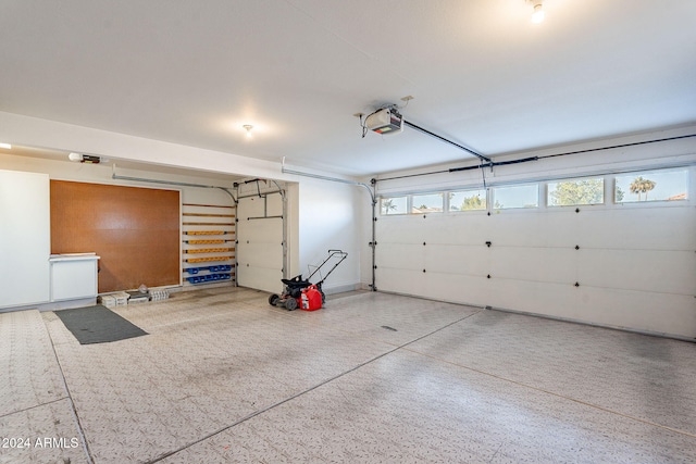 garage with a garage door opener