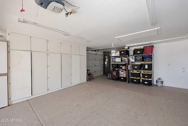 garage featuring a garage door opener and electric water heater