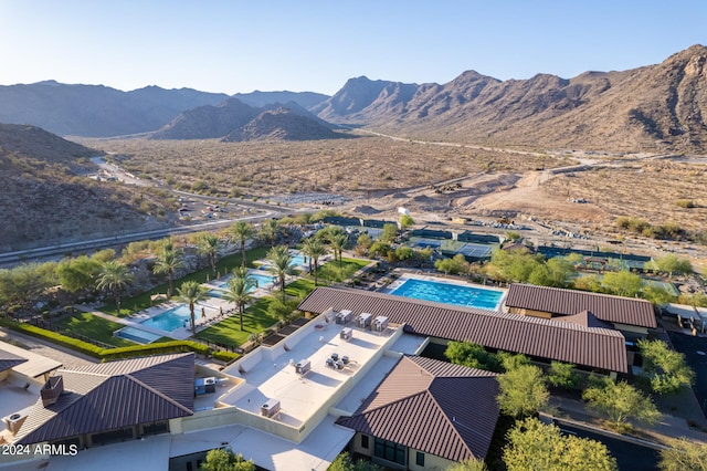 drone / aerial view with a mountain view