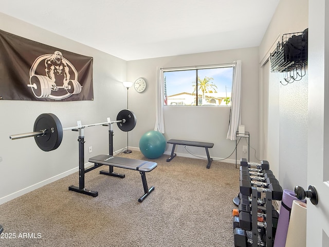 workout area with carpet flooring