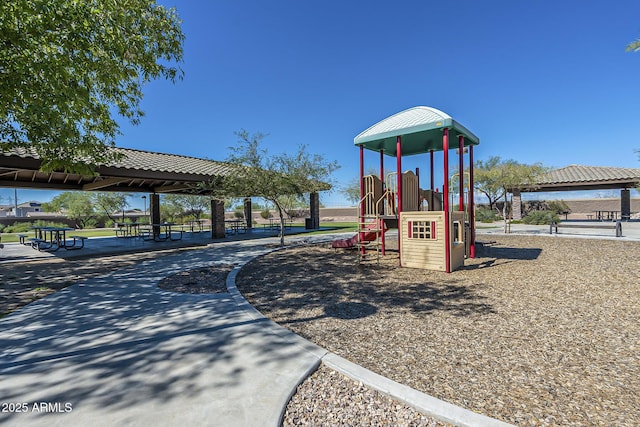 community play area with a gazebo