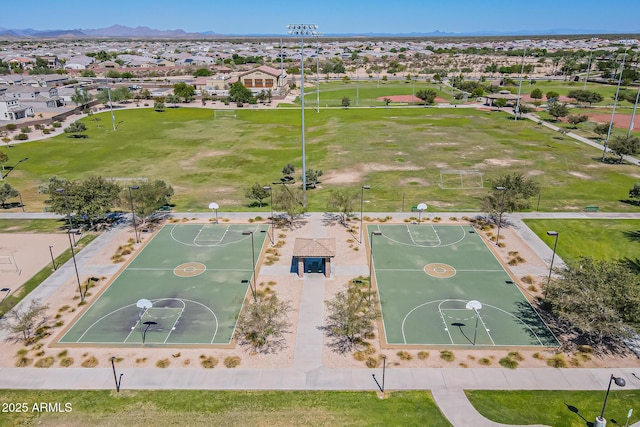 bird's eye view featuring a residential view and a mountain view