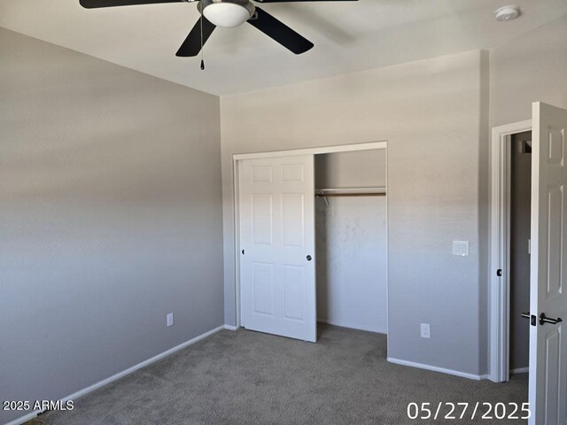 43455 W Chisholm Dr, Maricopa, AZ 85138 - unfurnished bedroom with carpet floors, a closet, baseboards, and ceiling fan