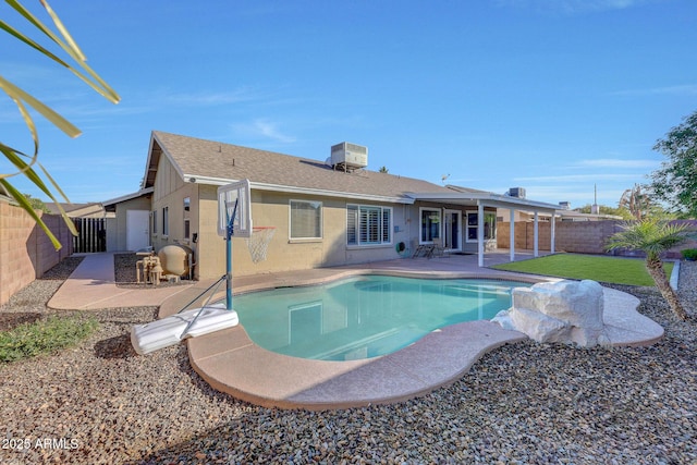 view of swimming pool featuring central AC and a patio area