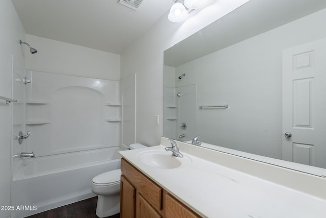 30944 N Bramwell Ave, San Tan Valley, AZ 85143 - bathroom with vanity, toilet, shower / washtub combination, wood finished floors, and visible vents
