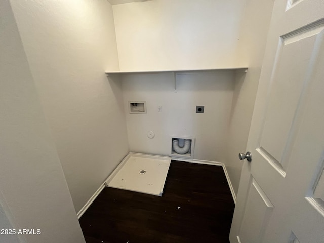 30944 N Bramwell Ave, San Tan Valley, AZ 85143 - laundry area with baseboards, hookup for an electric dryer, hookup for a gas dryer, and wood finished floors