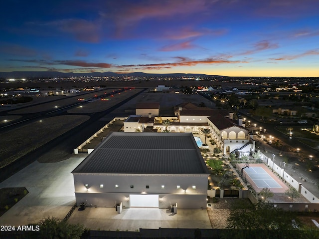 view of aerial view at dusk