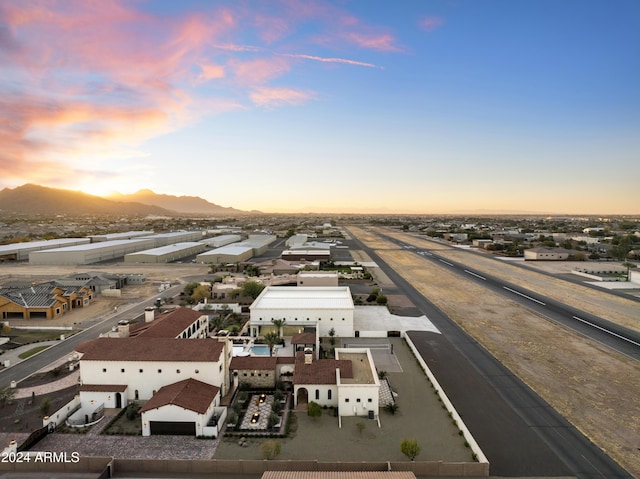 view of aerial view at dusk