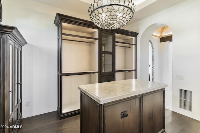 spacious closet with dark hardwood / wood-style flooring