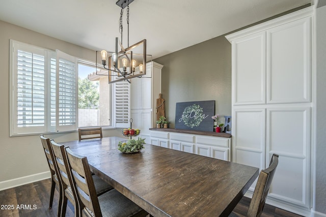 9752 E Torino Ave, Mesa, AZ 85212 - dining space with a chandelier, baseboards, and dark wood-style flooring