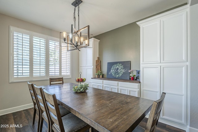 9752 E Torino Ave, Mesa, AZ 85212 - dining room with a chandelier, baseboards, and dark wood-style flooring