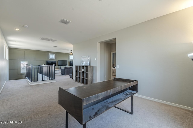 9752 E Torino Ave, Mesa, AZ 85212 - living area featuring light colored carpet, a ceiling fan, and baseboards