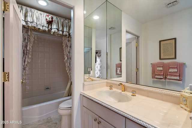 7728 E Mary Sharon Dr, Scottsdale, AZ 85266 - bathroom featuring vanity, toilet, shower / bath combo, and recessed lighting